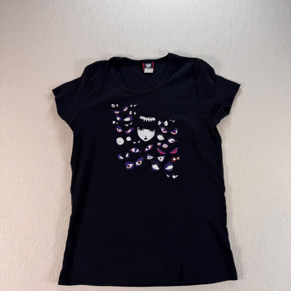 Vintage Emily the Strange Eyes Graphic Tee Black Y2K 2001 Goth Shirt XL USA